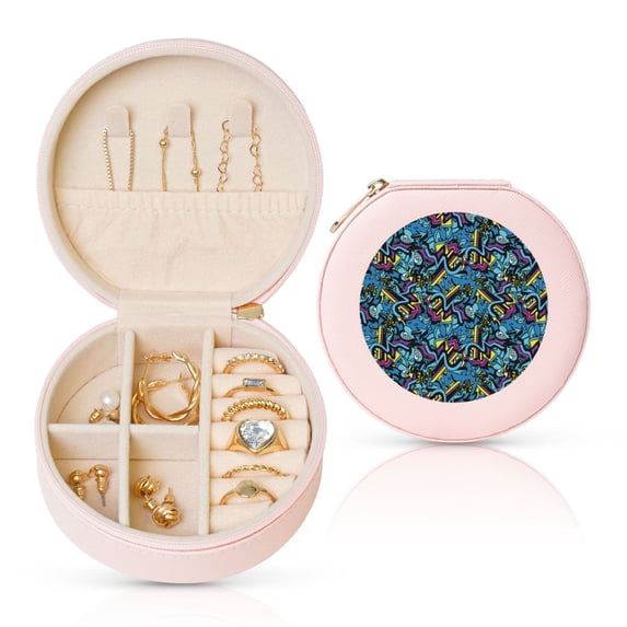 Naloa Love Music Round Jewelry Box, Travel Jewelry Organizer, 3.9 x 3.9 x 2in Jewelry Storage Box for Women-Pink