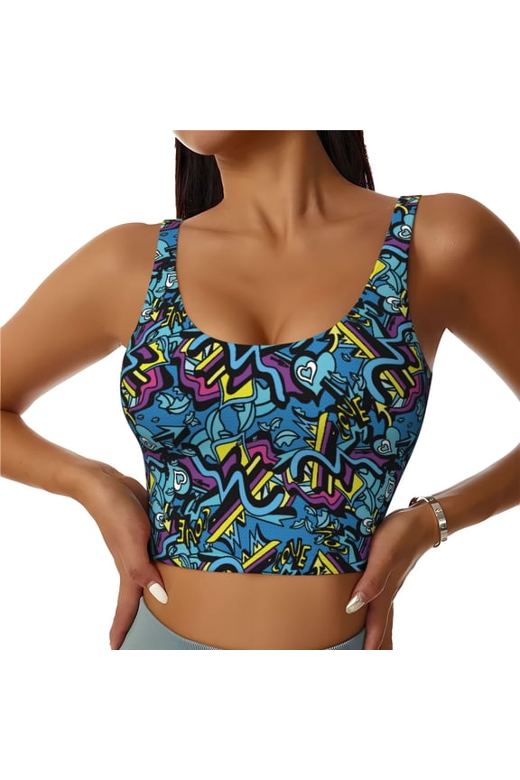 Love Music Sports Bras for Women, High Support Bra with Removable Pads, Comfortable - X-Large
