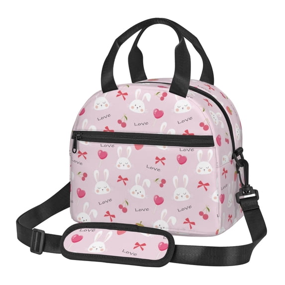 Naloa Love Rabbit Print Lunch Bag for Women & Men Insulated Lunch Box or Cooler Lunch Tote Bags for Work, Travel, Outdoor