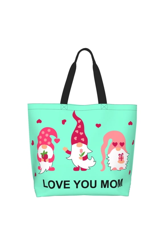 Love You Mom Tote Bag for Women Large Capacity Shoulder Bag for College Work Travel Shopping