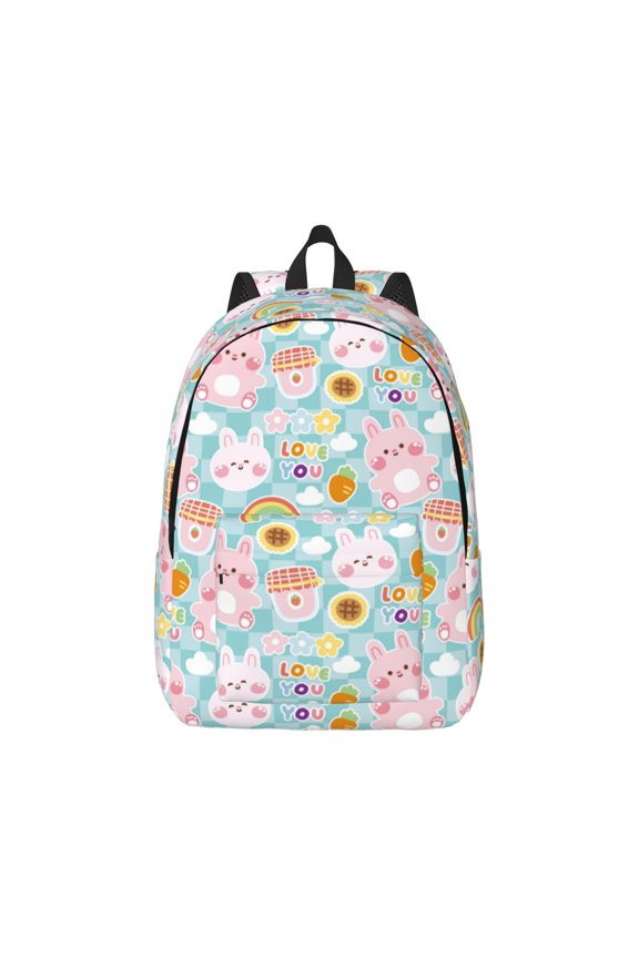 Love You Rabbit Canvas Backpack for Men Women Rucksack Casual Travel Daypack College Tote Satchel Bookbag for Teens-Small