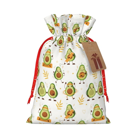Naloa Lovely Avocado Drawstring Christmas Bags, 3D Xmas Gift Bags, Christmas Wrapping Bags, Xmas Goodie Bags, Treat Pouch Bags, Party Favor Bags-Medium
