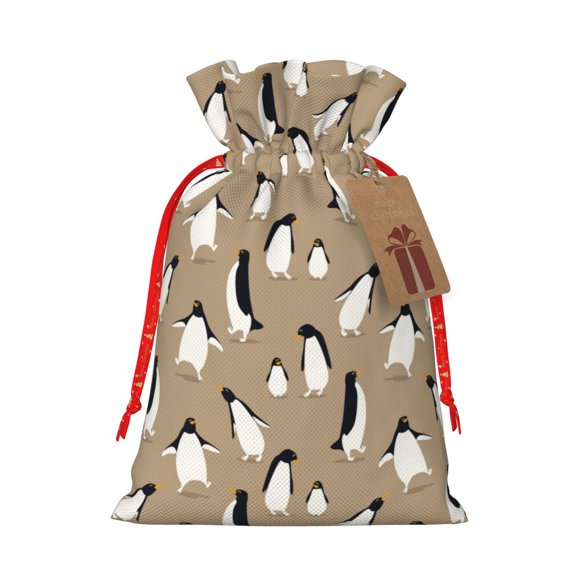 Naloa Lovely Penguin Drawstring Christmas Bags, 3D Xmas Gift Bags, Christmas Wrapping Bags, Xmas Goodie Bags, Treat Pouch Bags, Party Favor Bags-Medium