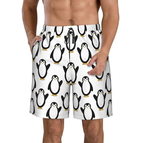 Naloa Lovely Penguin Men's Beach Shorts, Surfing shorts, Swim trunks, Quick Dry Swim Trunks for Surfing Beach Fun - X-Large