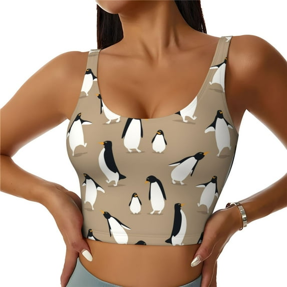 Naloa Lovely Penguin Sports Bras for Women, High Support Bra with Removable Pads, Comfortable - Small