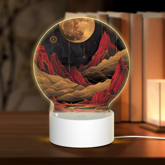 Naloa Lunar Mountains Golden Rivers Acrylic LED Night Light Custom LED Lights Personalized Nightlight Customized Gifts for Family Couples Friends