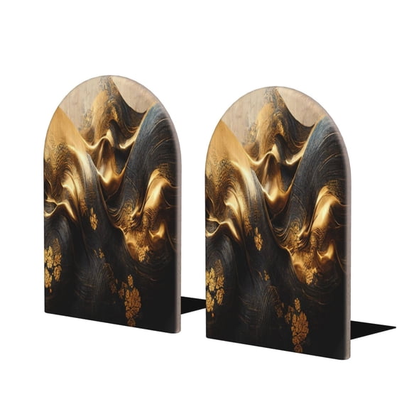 Naloa Luxurious Gold Flow 2 Pcs Bookend Large Capacity Office Book Ends for Home Office Library School Study Decoration