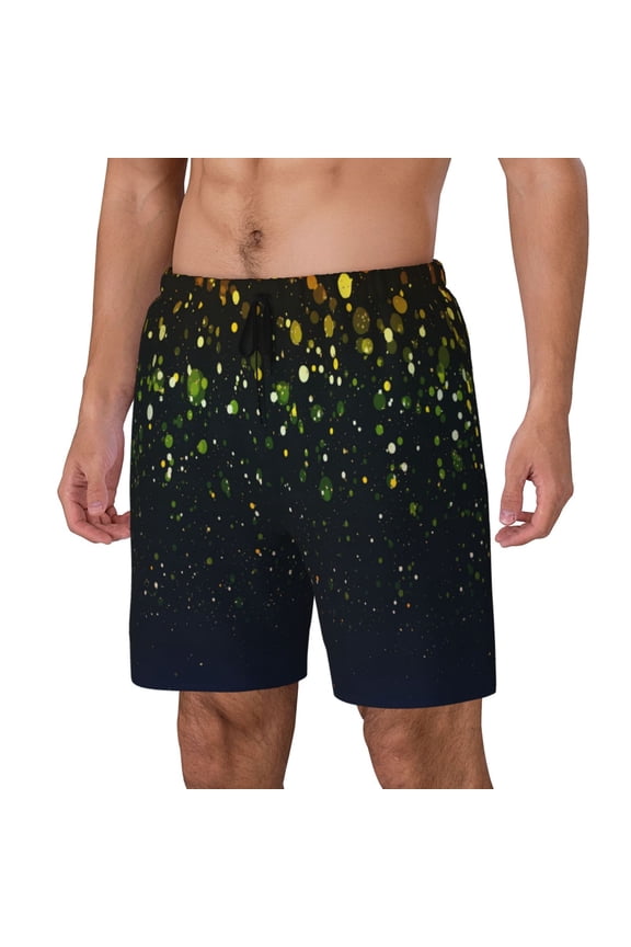 Luxury golden sparkle Print Men Swim Trunks with Compression Liner ,Board Shorts,Men's Swim Shorts with Drawstring and Elastic Waistband-Medium