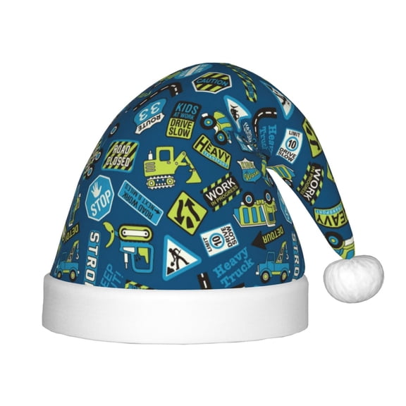 Naloa Machinery Road Construction Santa Hat for Kids Baby Christmas Hats,Girls Boys Toddler Plush Xmas Holiday Hat,Luxury Santa Claus Hat