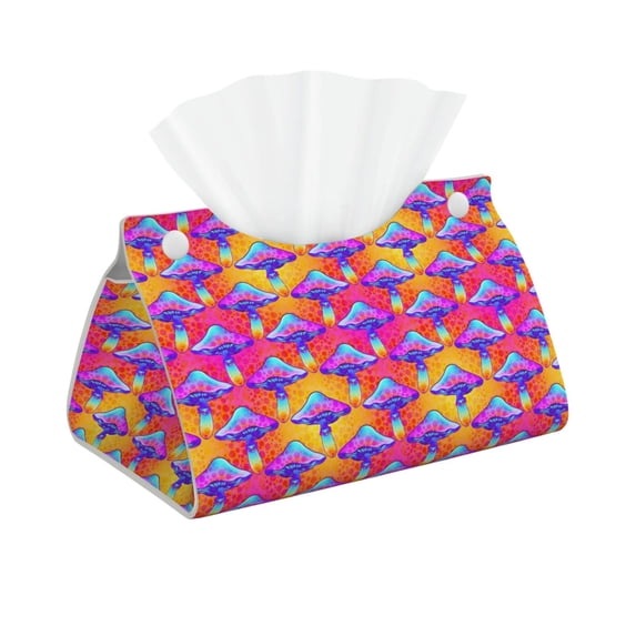 Naloa Magic Mushrooms Print Leather Tissue Box Cover Rectangle | Long Tissue Box Cover | Tissue Box Holder | Tissue Holder for Bathroom