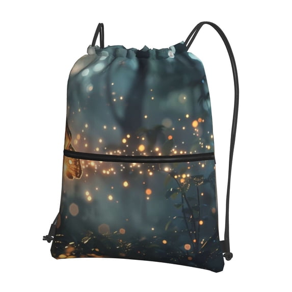 Naloa Magical Butterfly In Forest Drawstring Backpack String Bag Cinch Water Resistant for Gym Shopping Sport Yoga