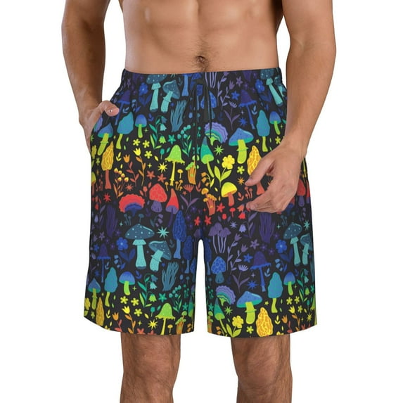 Naloa Magical Mushrooms and Flowers Men's Beach Shorts, Surfing shorts, Swim trunks, Quick Dry Swim Trunks for Surfing Beach Fun - Large