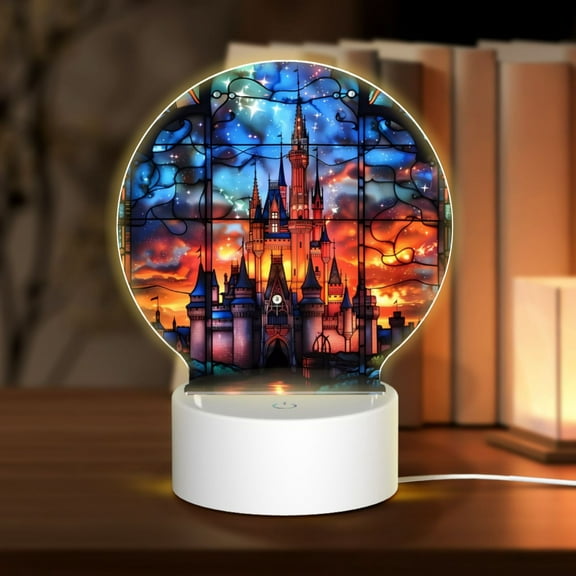 Naloa Magical Stained Glass Castle Acrylic LED Night Light Custom LED Lights Personalized Nightlight Customized Gifts for Family Couples Friends