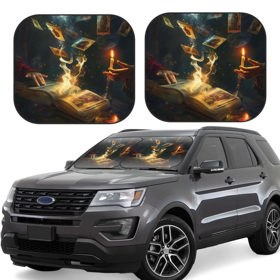 Naloa Magical Tarot Reading Print 2-Piece Windshield Sunshade,Foldable Car Front Window Sun Shades,for Most Sedans SUV Truck-Large