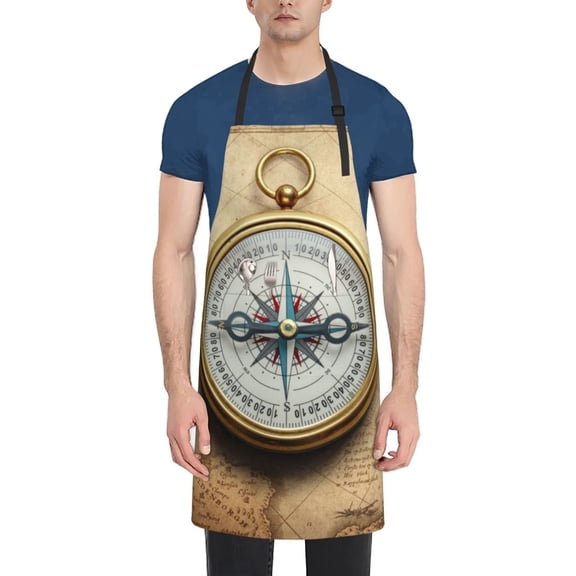 Naloa Magnetic Old Compass On World Map Apron Kitchen Aprons with Pockets for Women Men Chef