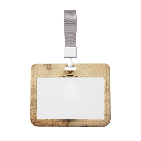 Naloa Magnetic Old Compass On World Map Card Badge Holder Work Badge Sleeve for Office, School, Factory, ID Credit Cards, Driver Licenses and Passes