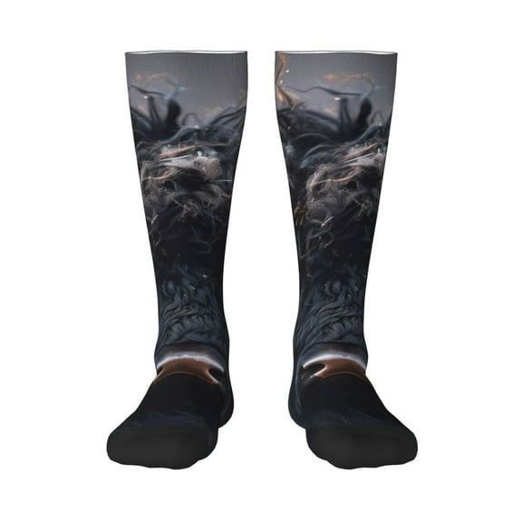 Naloa Majestic Black Yak Knee Socks, High Socks Long Stretchy Sock Women Knee High Stocking, Long Socks for Women