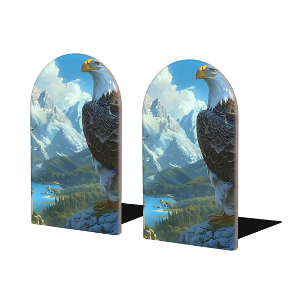 Naloa Majestic Eagle Over Castle Wood Non-Skid Bookend for Shelves,Book Ends for Heavy Books, Book Stand for CDs,1 Pair