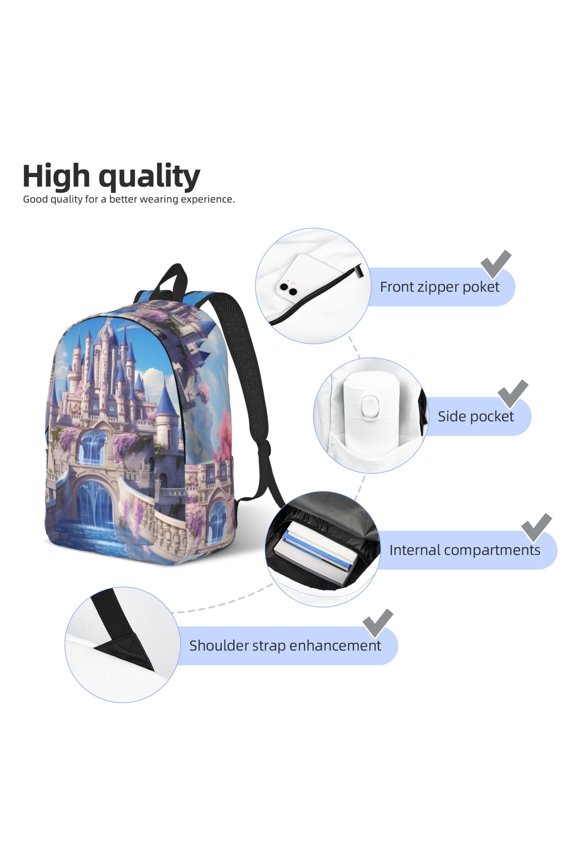 Majestic Fantasy Castle Print Durable Canvas College Rucksack,Laptop Excursion Backpack,Travel Notebook School Backpack,Bookbag For Men Women