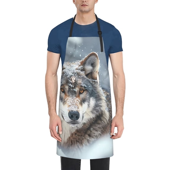 Naloa Majestic Snowy Wolf Apron Kitchen Aprons with Pockets for Women Men Chef
