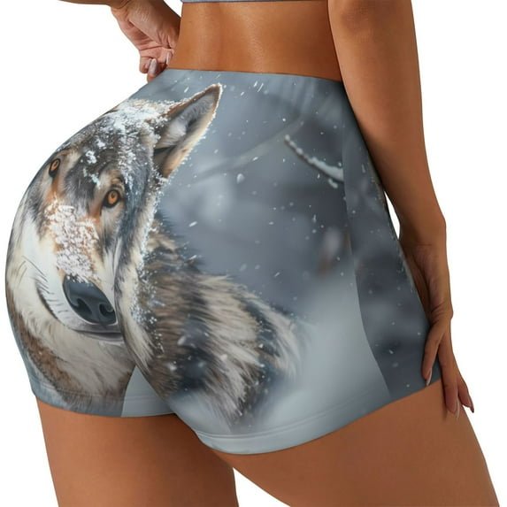 Naloa Majestic Snowy Wolf Biker Shorts for Women Seamless Scrunch Short Women’s Yoga Shorts for Gym Running Sport Shorts-X-Large