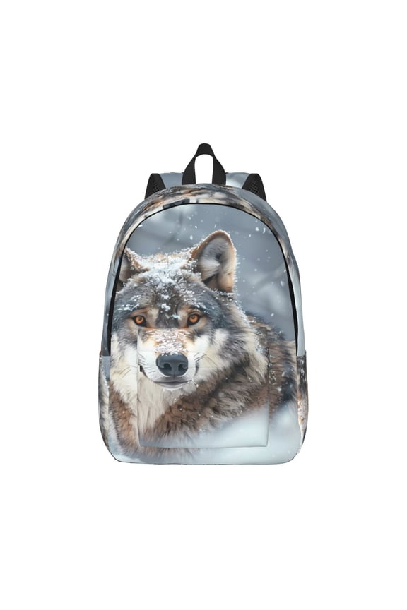 Majestic Snowy Wolf Canvas Backpack for Men Women Rucksack Casual Travel Daypack College Tote Satchel Bookbag for Teens-Small