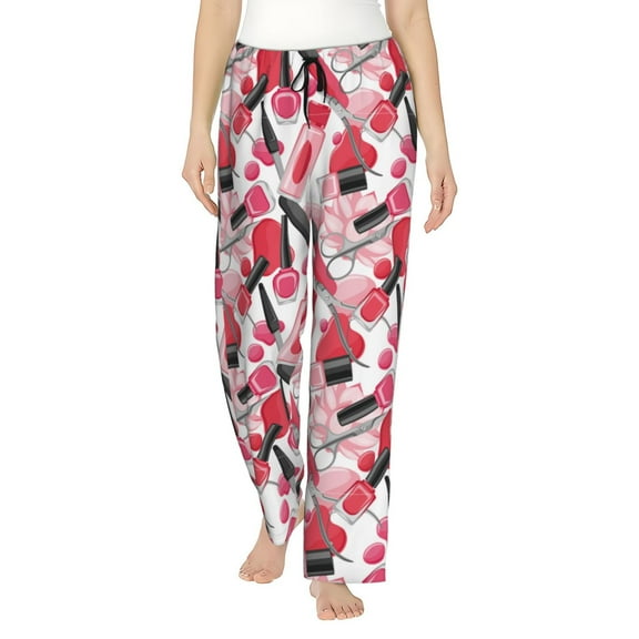 Naloa Makeup Print Women’s Ultra-Soft Comfy Pajama Lounge Pants with Pockets & Drawstring