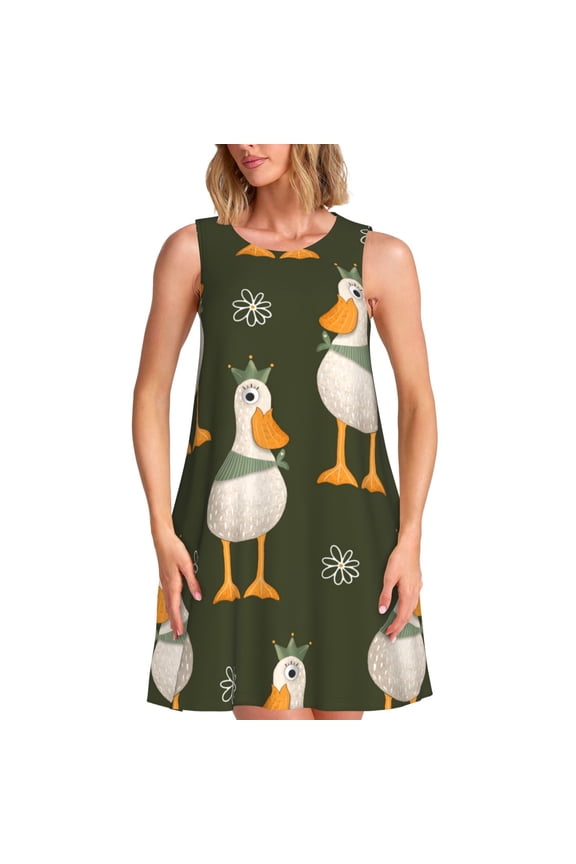 Mallard Ducks Wild Birds Print Women's Summer Spring Casual Beach Sundress,Vacation Sleeveless Tank Crewneck Loose Dresses