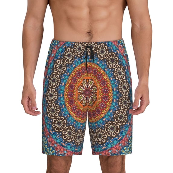 Naloa Mandala Men's Short Pajama Pants, Lounge Comfort Shorts with Elasticized Waistband and Side Pockets - XX-Large