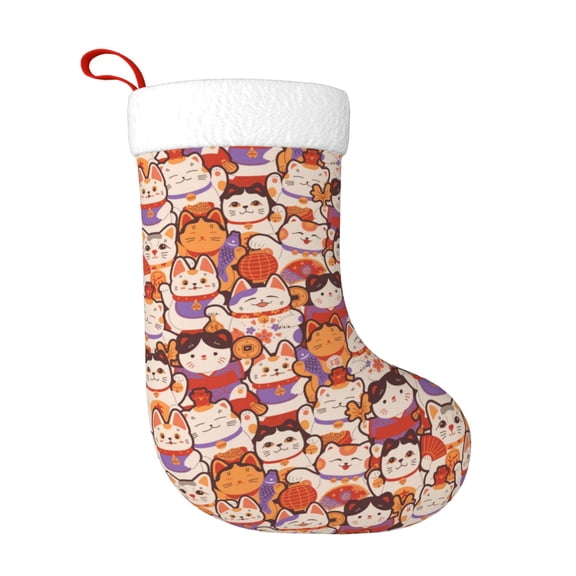 Naloa Maneki-Neko Cats Christmas Stockings Decorations, Xmas Ornaments, DIY Personalized Farmhouse Decor for Home Family Party Tree