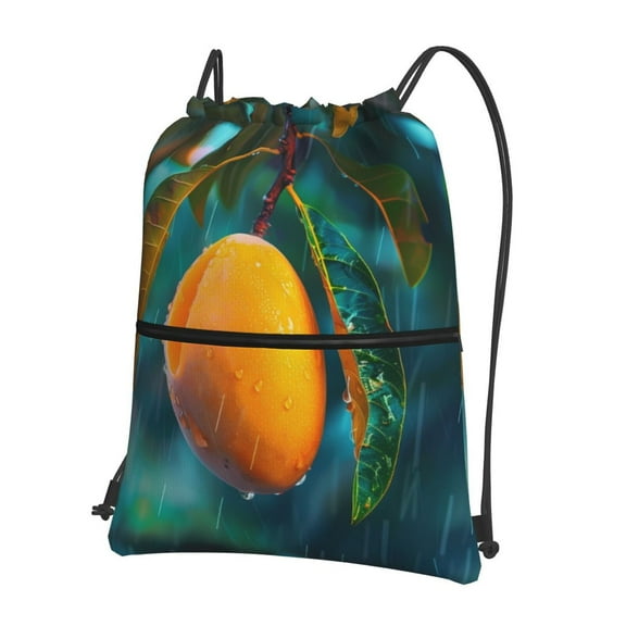 Naloa Mango In The Rain Drawstring Backpack String Bag Cinch Water Resistant for Gym Shopping Sport Yoga