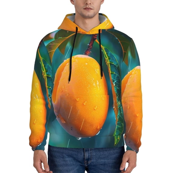 Naloa Mango In The Rain Men's Casual Hooded Collar Drawstring Hoodies Pullover Sweatshirts Casual Long Sleeve Shirts-3X-Large
