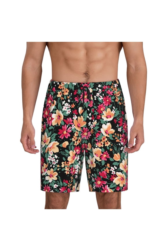 Many Kind Of Flowers Men's Short Pajama Pants, Pj Shorts, Lounge Comfort Shorts-Medium