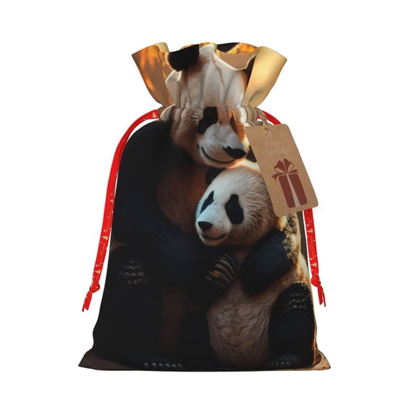 Naloa Maple Forest Panda Drawstring Christmas Bags, 3D Xmas Gift Bags, Christmas Wrapping Bags, Xmas Goodie Bags, Treat Pouch Bags, Party Favor Bags-Medium