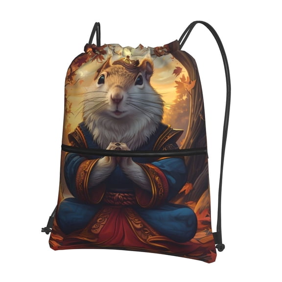 Naloa Maple Leaf Meditating Squirrel Drawstring Backpack String Bag Cinch Water Resistant for Gym Shopping Sport Yoga