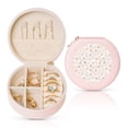 thumbnail image 1 of Naloa Maple Leaves Round Jewelry Box, Travel Jewelry Organizer, 3.9 x 3.9 x 2in Jewelry Storage Box for Women-Pink, 1 of 7