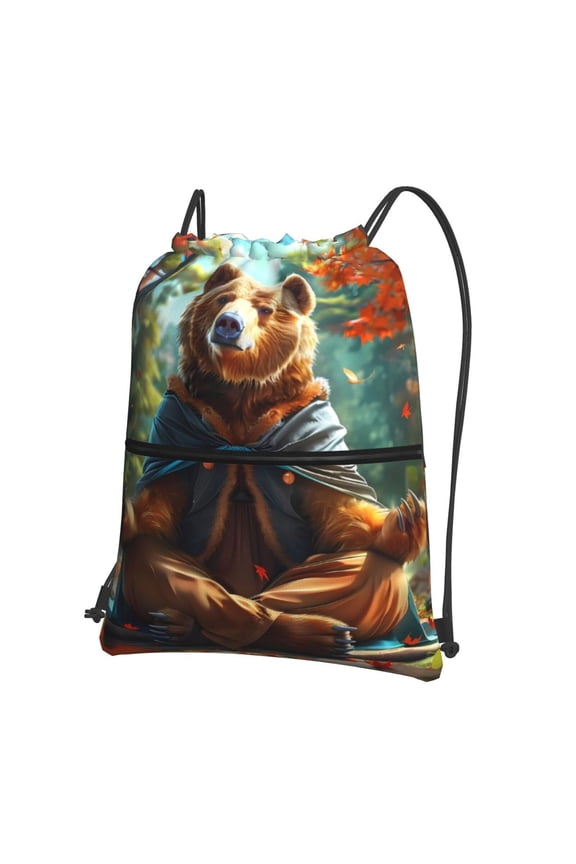 Maple Meditating Bear Drawstring Backpack String Bag Cinch Water Resistant for Gym Shopping Sport Yoga