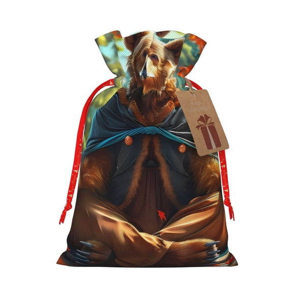 Naloa Maple Meditating Bear Drawstring Christmas Bags, 3D Xmas Gift Bags, Christmas Wrapping Bags, Xmas Goodie Bags, Treat Pouch Bags, Party Favor Bags-Small