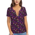 thumbnail image 1 of Naloa Mardi Gra2 Print T-Shirts Short Sleeve V Neck Tees for Women Fashion Tops Trendy Lightweight Soft Casual Summer Outfits Clothes, 1 of 5