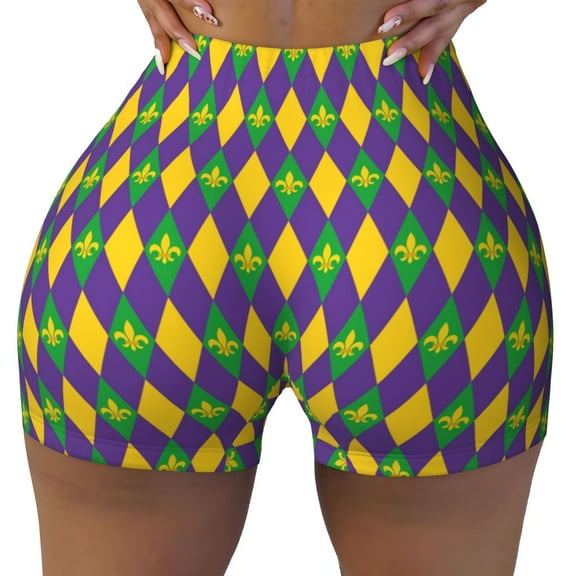 Naloa Mardi Gras Biker Shorts for Women Seamless Scrunch Short Women’s Yoga Shorts for Gym Running Sport Shorts - X-Large