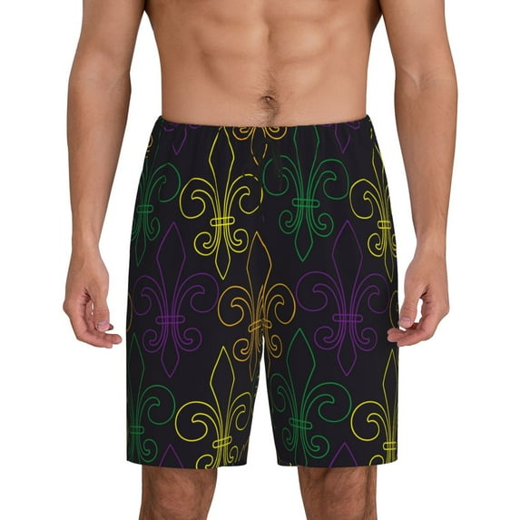 Naloa Mardi Gras Carnival Men's Short Pajama Pants, Lounge Comfort Shorts with Elasticized Waistband and Side Pockets - Medium
