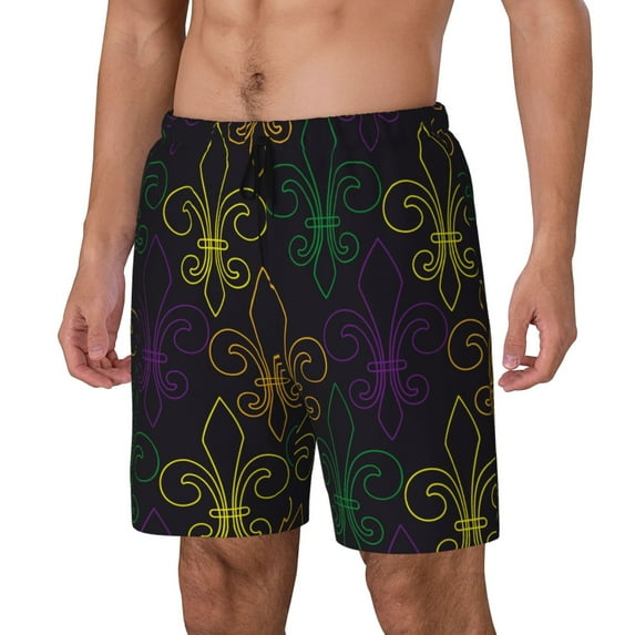 Naloa Mardi Gras Carnival Print Men Swim Trunks with Compression Liner ,Board Shorts,Men's Swim Shorts with Drawstring and Elastic Waistband-Large
