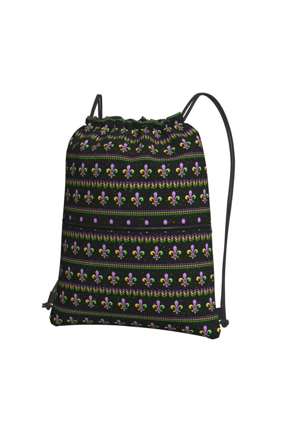 Mardi Gras Fleur de Lis Drawstring Backpack String Bag Cinch Water Resistant for Gym Shopping Sport Yoga