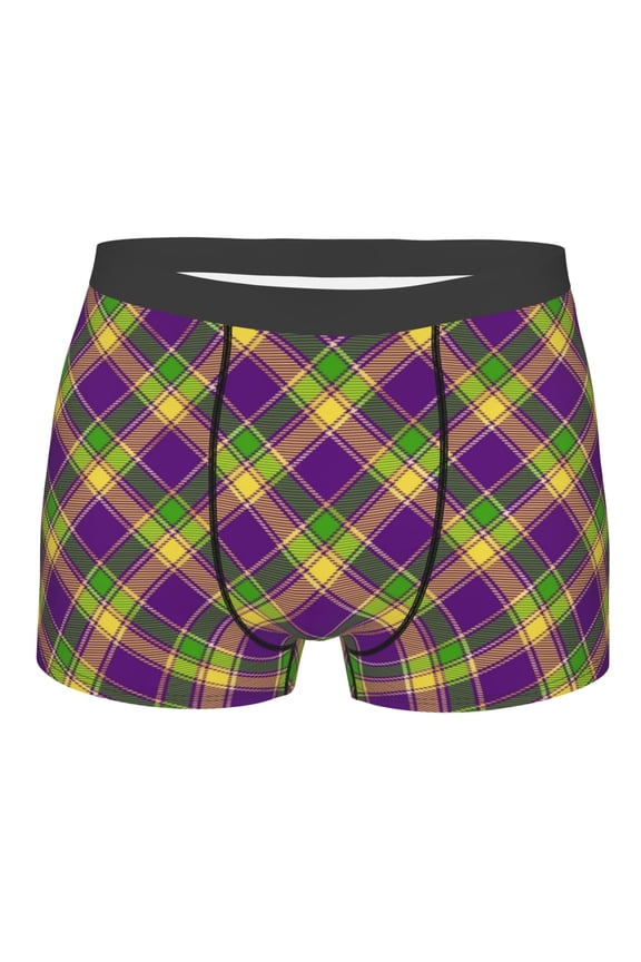 Mardi Gras Plaid Print Mens Underwear - Boxers for Men, Classic Briefs for Men