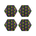thumbnail image 1 of Naloa Mardi Gras Shiny Green Purple Leather Coasters for Drinks, Durable Drink Coasters 4 Set for Tabletop Protection, Luxurious Home Décor and Housewarming Gift ( {designName})Hexagon, 1 of 6