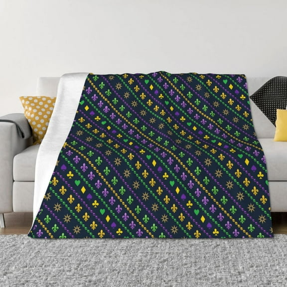 Naloa Mardi Gras Strings of Beads Flannel Blankets - Thick and Warm Blanket for Winter, Soft Fuzzy Plush King Blanket for All Seasons60"x50"