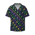 thumbnail image 1 of Naloa Mardi Gras Strings of Beads Men's Loose Fit Cuban Collar Short-Sleeve Shirt with Button-down and Chest Pocket for Everyday Wear Outings - Small, 1 of 7