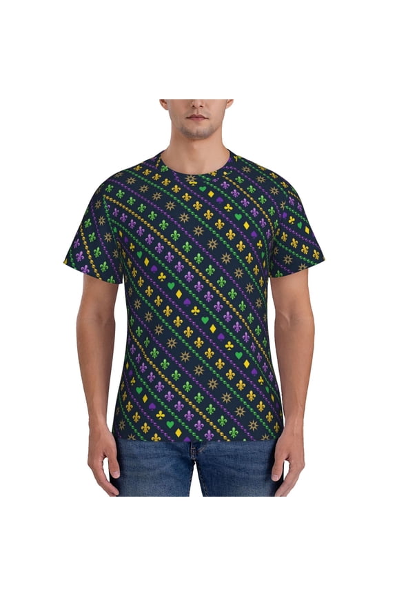 Mardi Gras Strings of Beads Men's T-Shirt Sport T-shirt Men's Basic Tee Casual Men's Shirt, Round Neck, Short Sleeves -