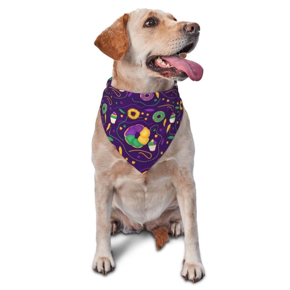 Naloa Mardi Gras and Donuts Dog Bandanas 1PC Washable Triangle Dog Scarfs Premium Durable Fabric, for Small Medium Large Dogs and Cats