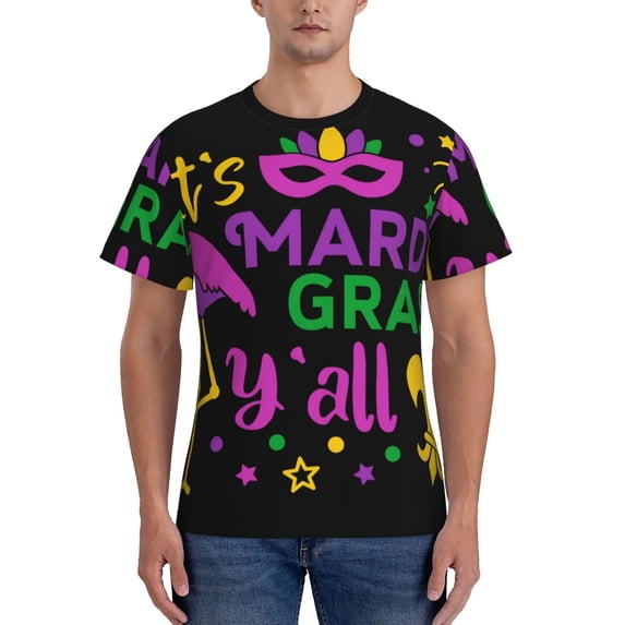 Naloa Mardi Gras with Flamingo Men's T-Shirt Sport T-shirt Men's Basic Tee Casual Men's Shirt, Round Neck, Short Sleeves - Large